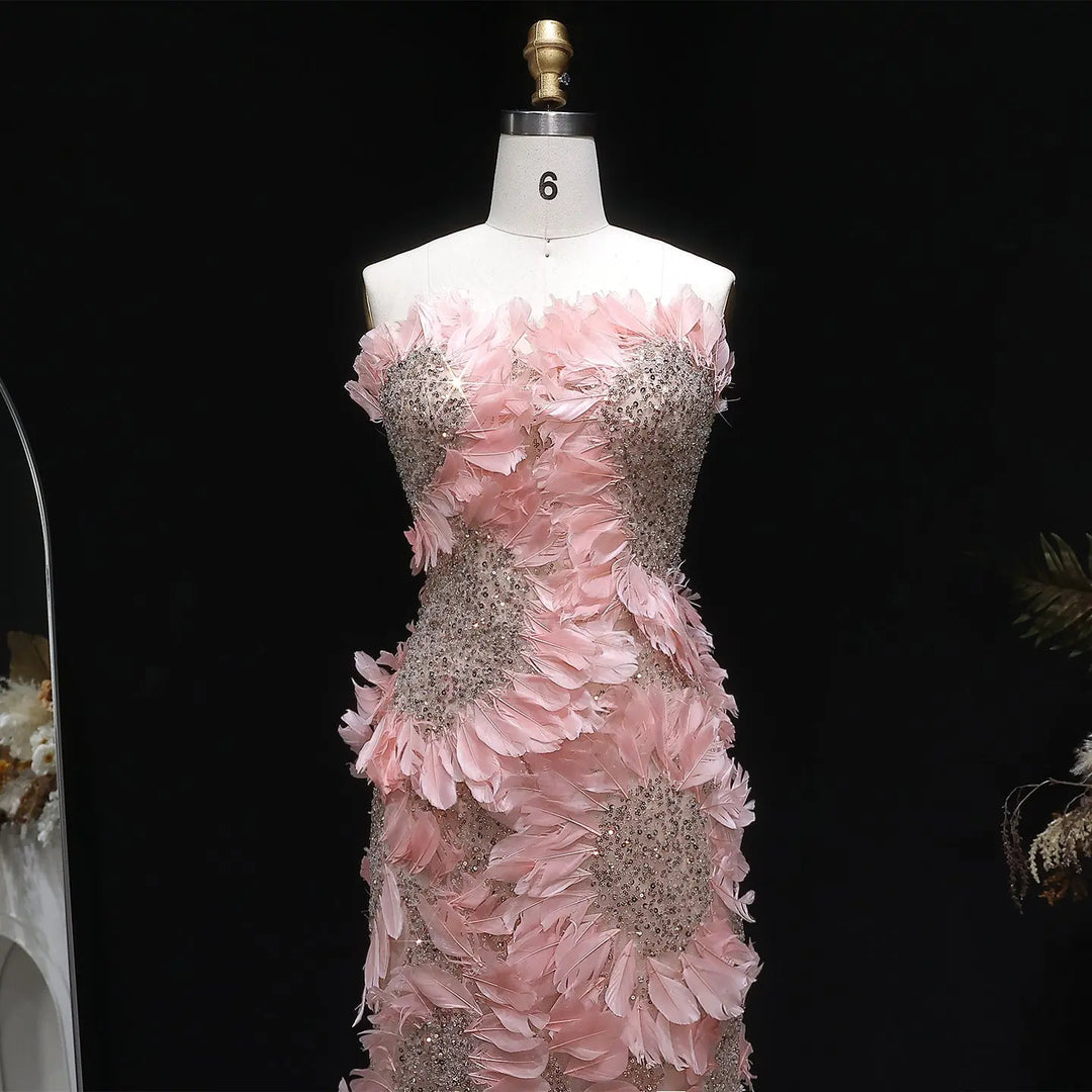 Luxury Pink 3D Floral Beaded Strapless Evening Dress SS258