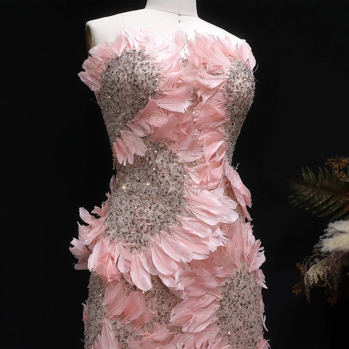 Luxury Pink 3D Floral Beaded Strapless Evening Dress SS258
