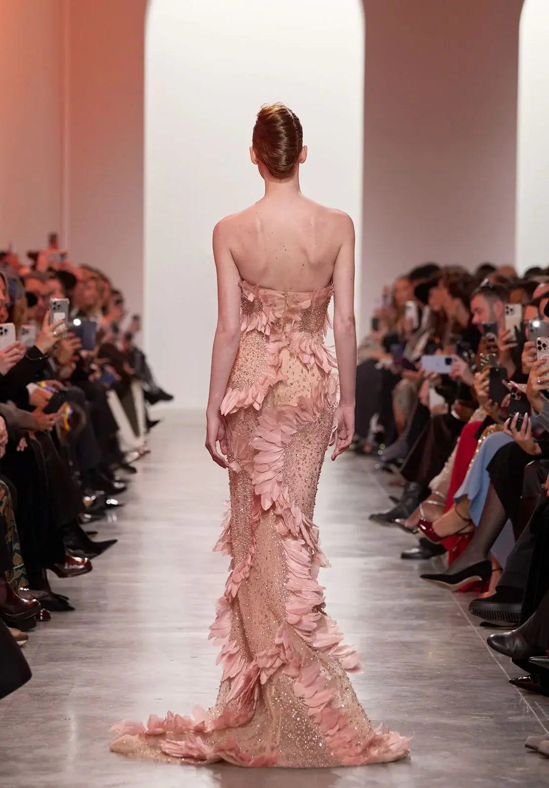 Luxury Pink 3D Floral Beaded Strapless Evening Dress SS258