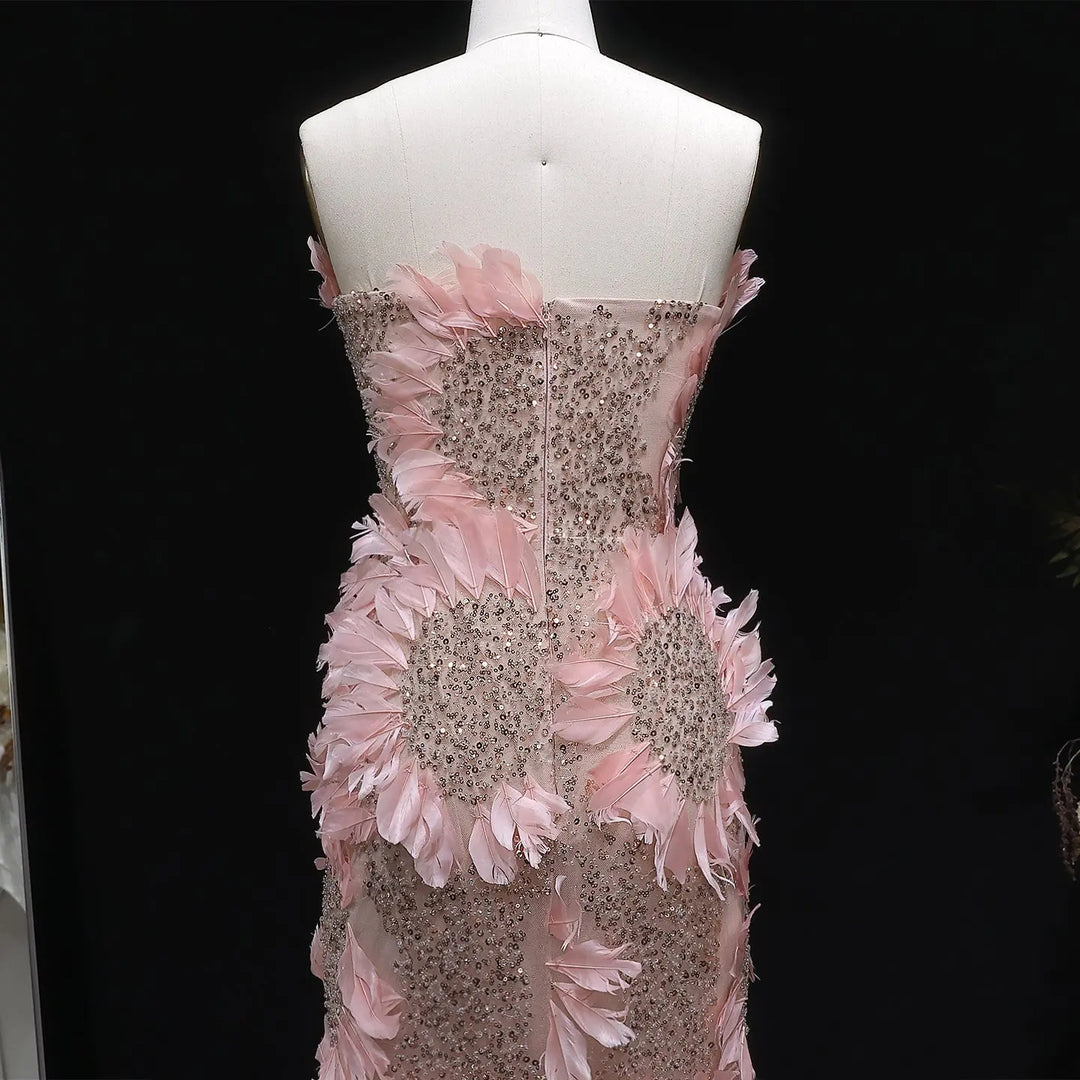 Luxury Pink 3D Floral Beaded Strapless Evening Dress SS258