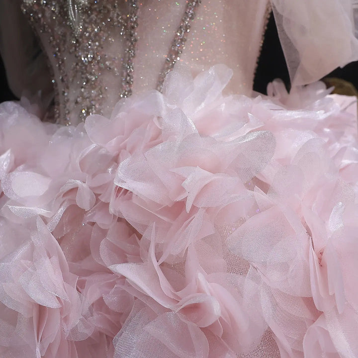 Luxury Pink 3D Floral Prom Dress with Detachable Train SS740