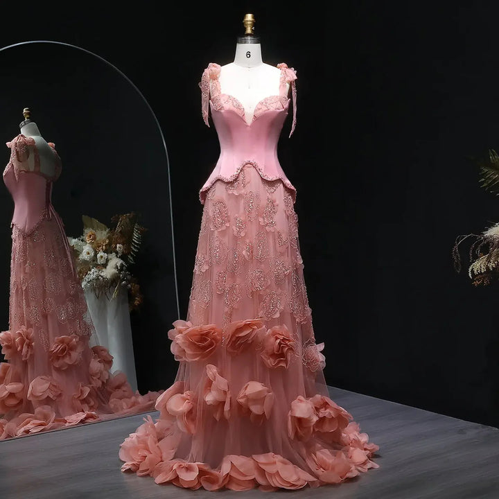 Elegant Pink Crystal Mermaid Evening Dress with Train SS607