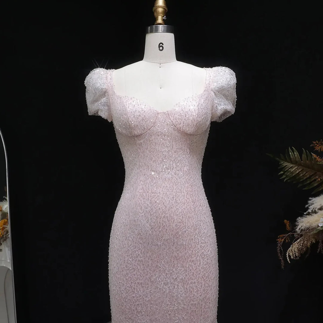 Elegant Pink Sequin Mermaid Evening Dress with Train  SS643