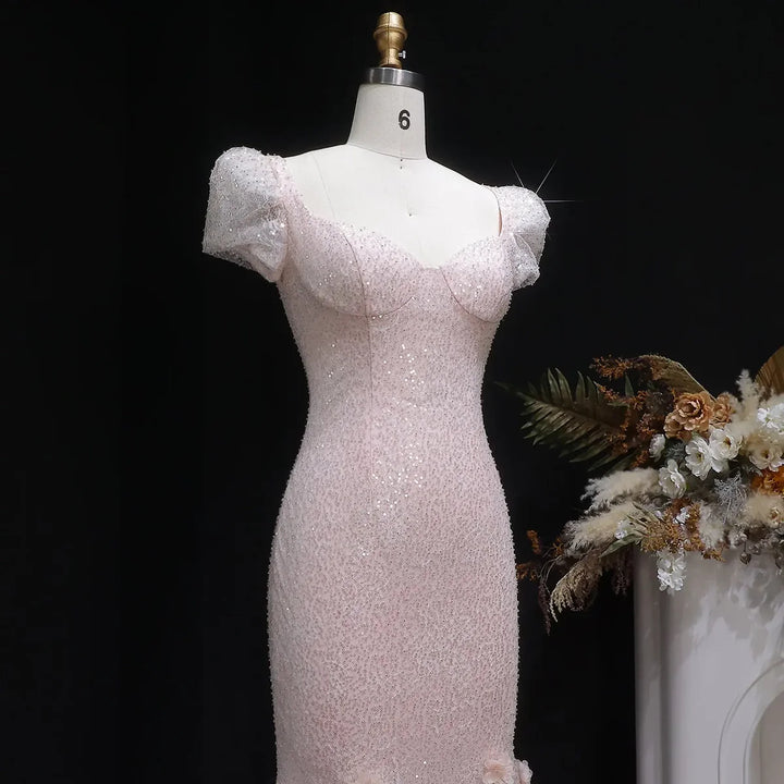 Elegant Pink Sequin Mermaid Evening Dress with Train  SS643