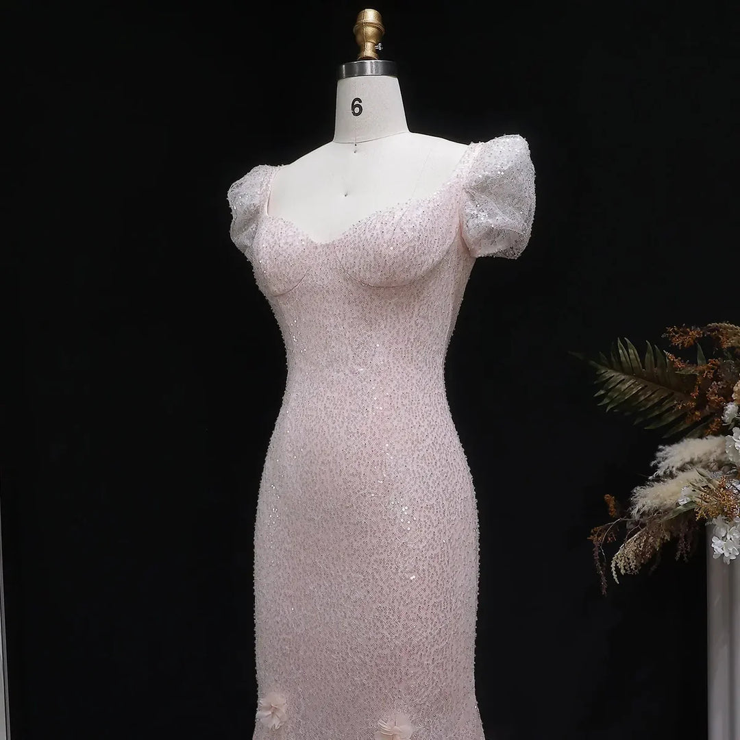 Elegant Pink Sequin Mermaid Evening Dress with Train  SS643
