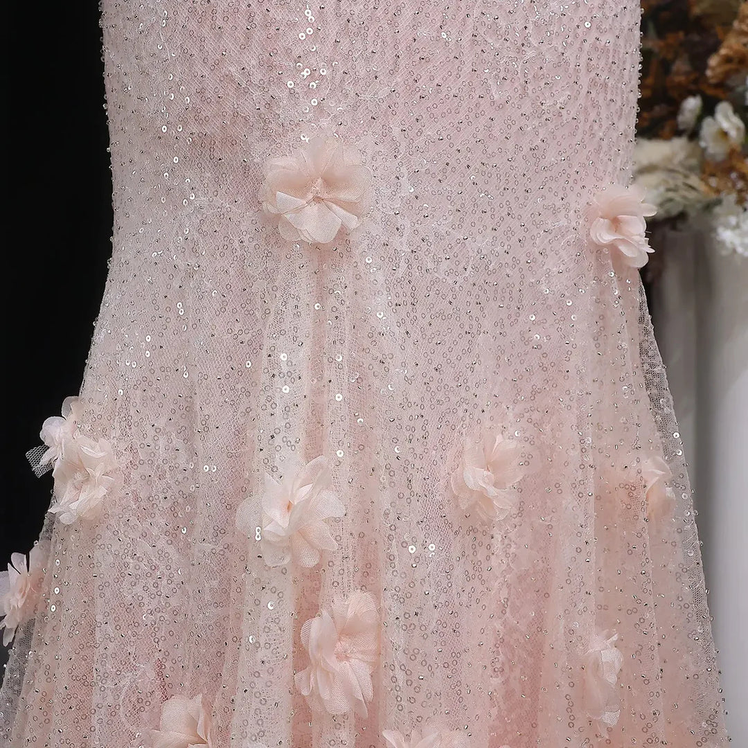 Elegant Pink Sequin Mermaid Evening Dress with Train  SS643