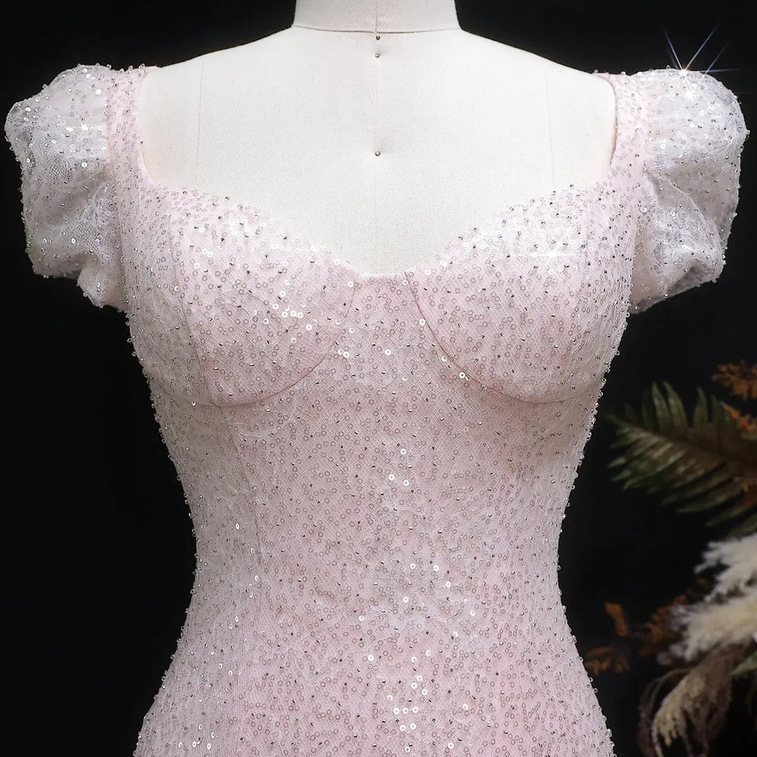 Elegant Pink Sequin Mermaid Evening Dress with Train  SS643