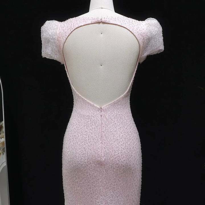 Elegant Pink Sequin Mermaid Evening Dress with Train  SS643