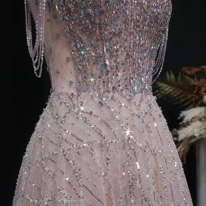 Luxury Pink Rhinestone Sequin Strapless Evening Gown SS744