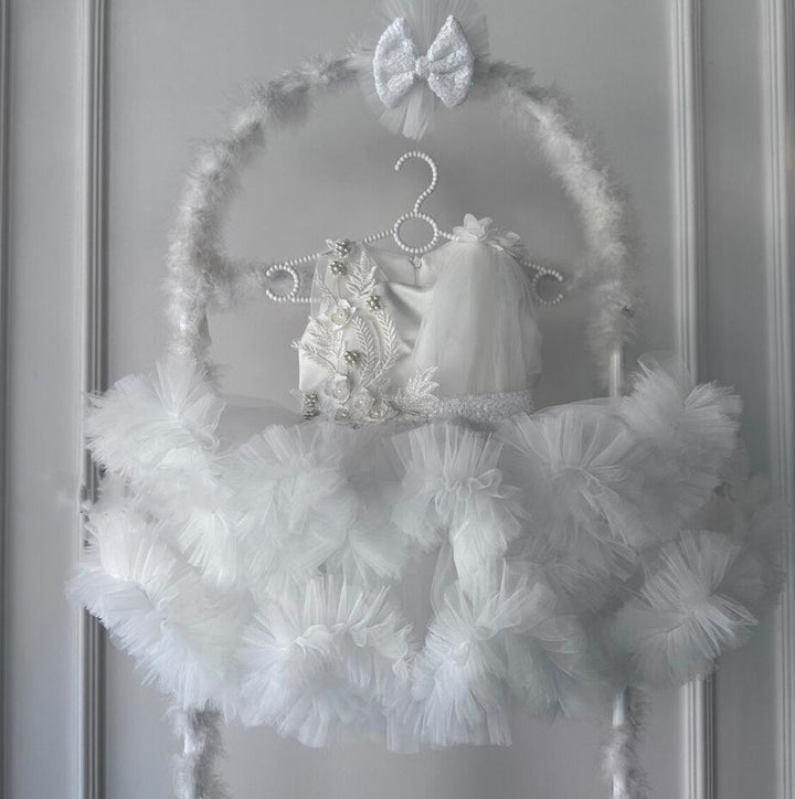 Luxury White Flower Girl Dress 3D Floral Tulle Princess Wedding Dress for Girls M052