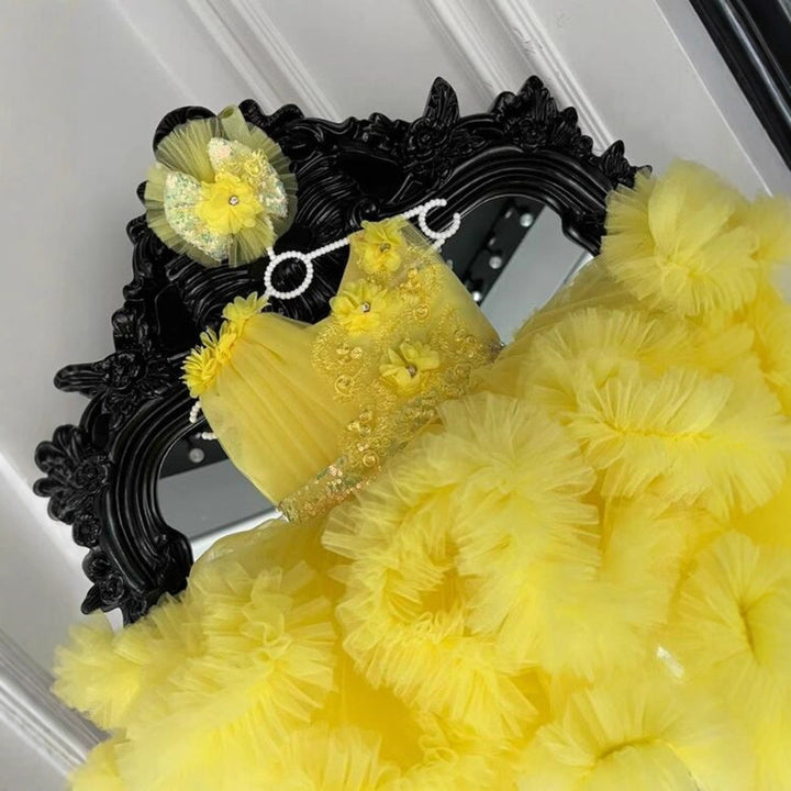 Luxury White Flower Girl Dress 3D Floral Tulle Princess Wedding Dress for Girls M052