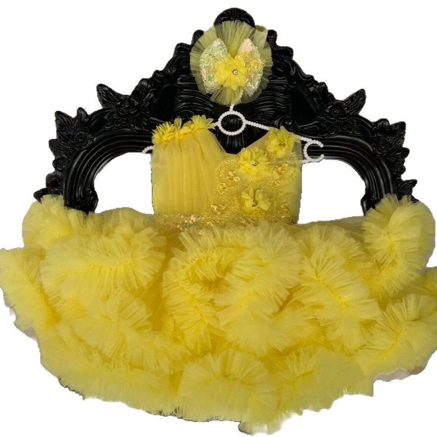 Luxury White Flower Girl Dress 3D Floral Tulle Princess Wedding Dress for Girls M052