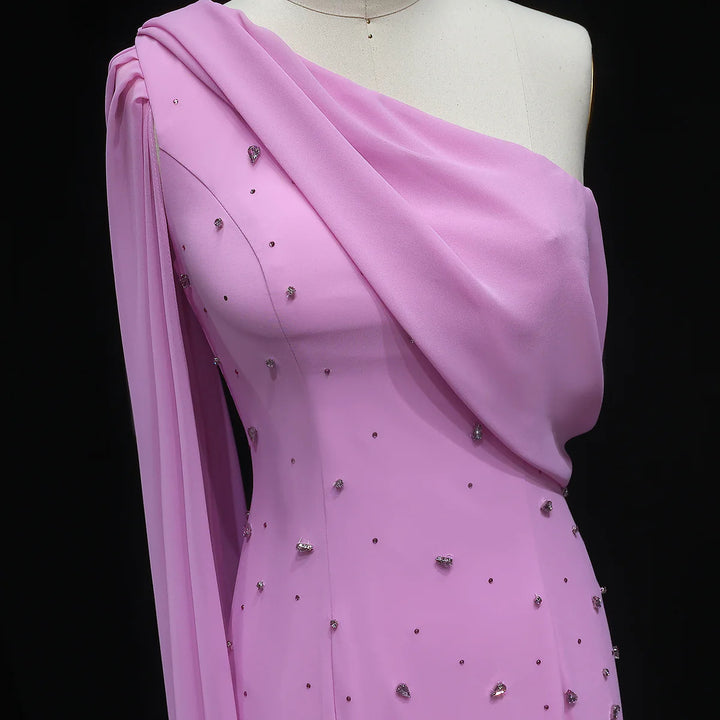 Luxury Yellow One Shoulder Evening Dress with 3D Floral Hem XD034