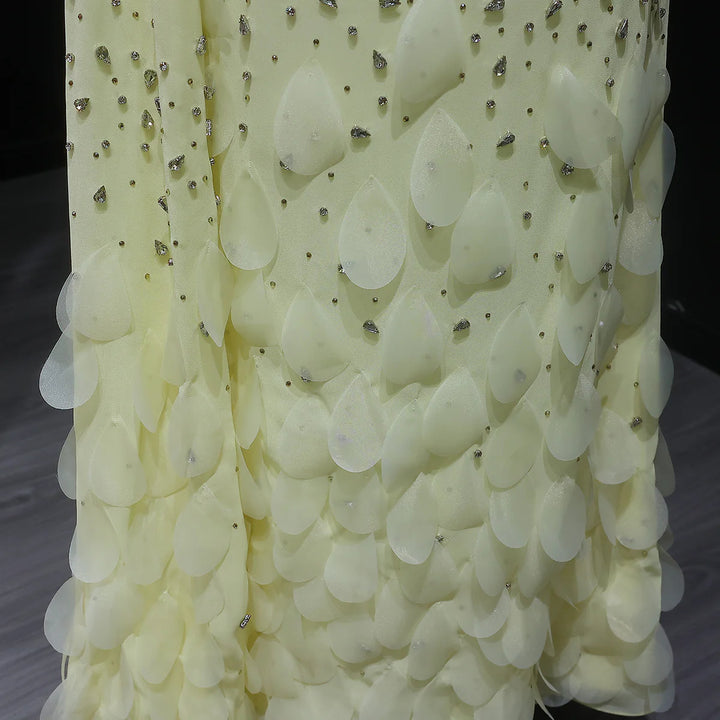 Luxury Yellow One Shoulder Evening Dress with 3D Floral Hem XD034