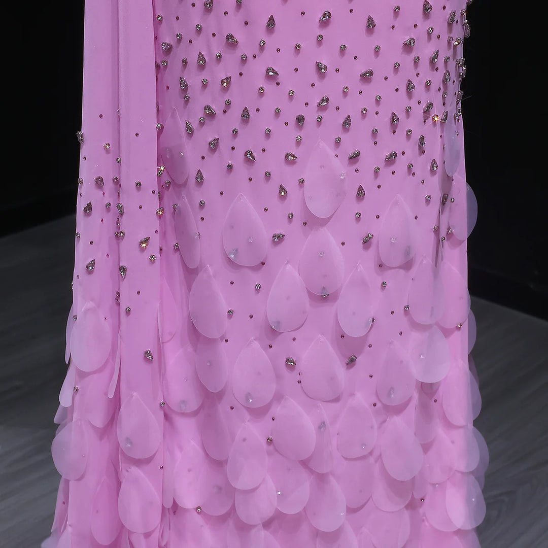 Luxury Yellow One Shoulder Evening Dress with 3D Floral Hem XD034