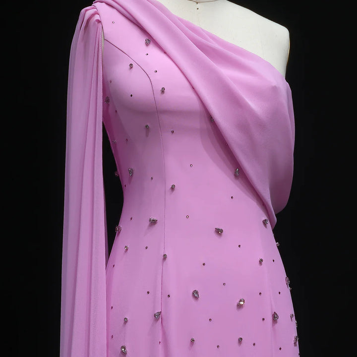 Luxury Yellow One Shoulder Evening Dress with 3D Floral Hem XD034