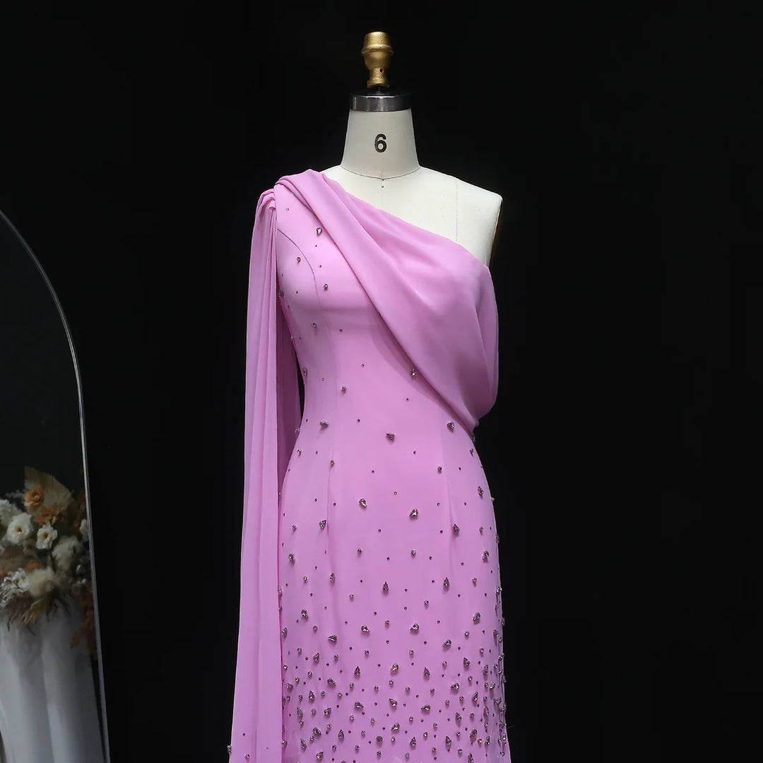 Luxury Yellow One Shoulder Evening Dress with 3D Floral Hem XD034