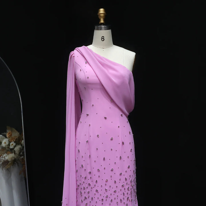 Luxury Yellow One Shoulder Evening Dress with 3D Floral Hem XD034