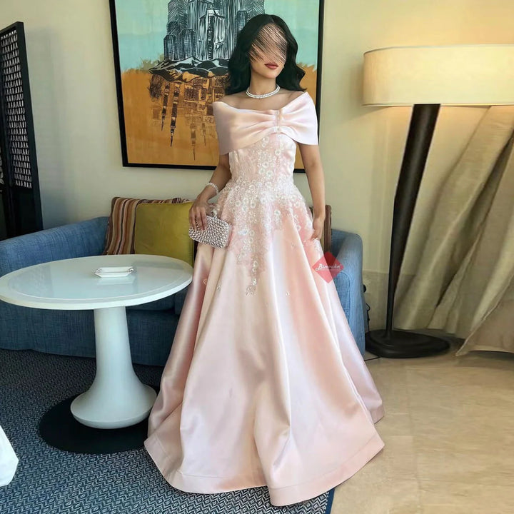 Luxury Yellow Satin with 3D Floral Sequin Embroidery Evening Dress XD032