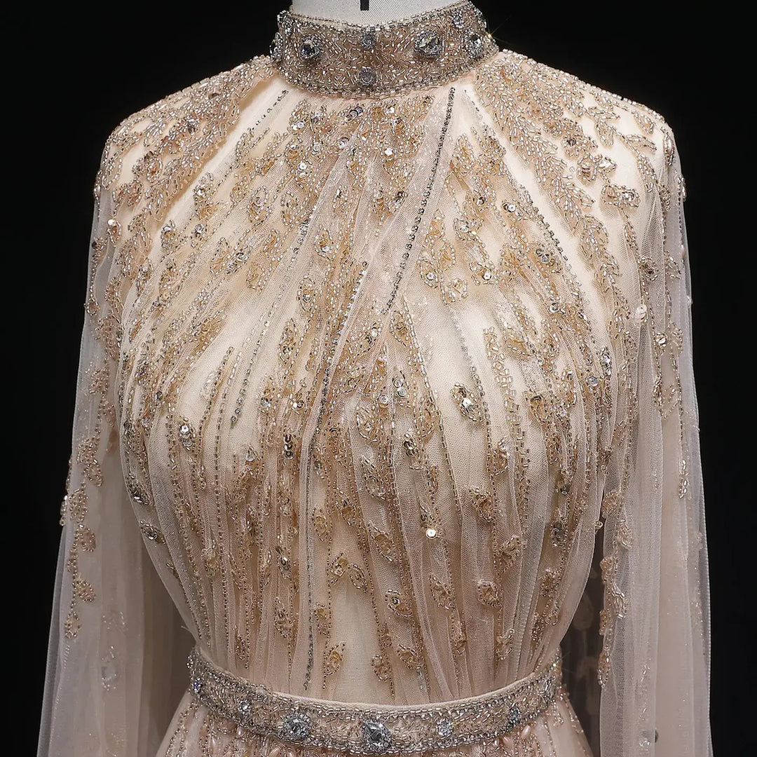 Luxury Evening Dress with Cape Sleeve Long SS495