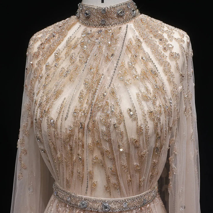 Luxury Evening Dress with Cape Sleeve Long SS495