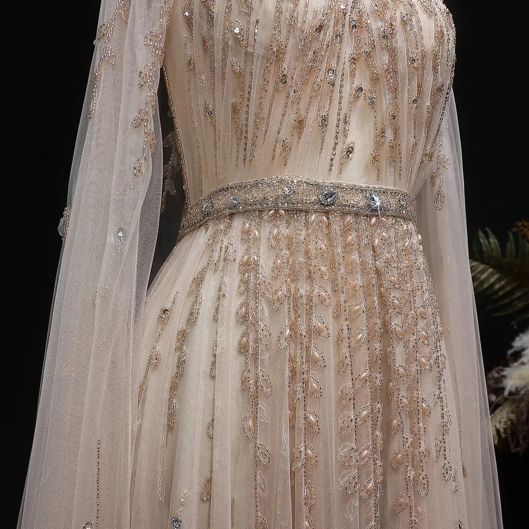 Luxury Evening Dress with Cape Sleeve Long SS495