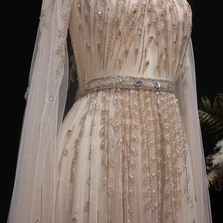 Luxury Evening Dress with Cape Sleeve Long SS495