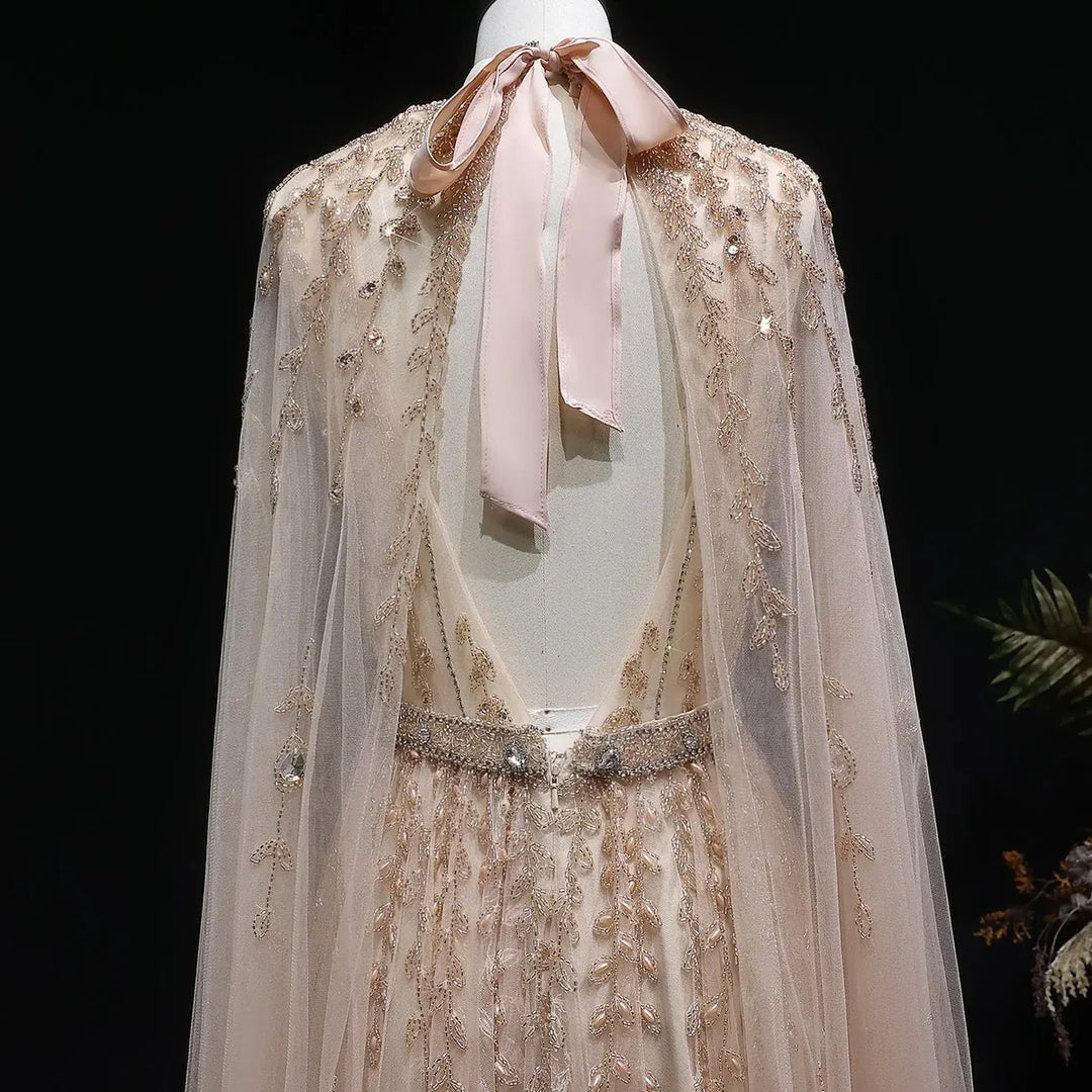 Luxury Evening Dress with Cape Sleeve Long SS495