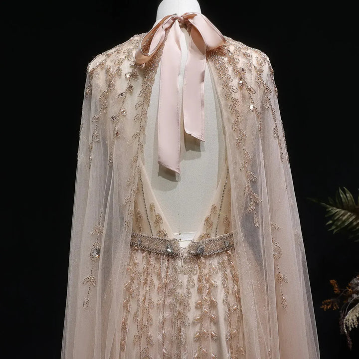 Luxury Evening Dress with Cape Sleeve Long SS495