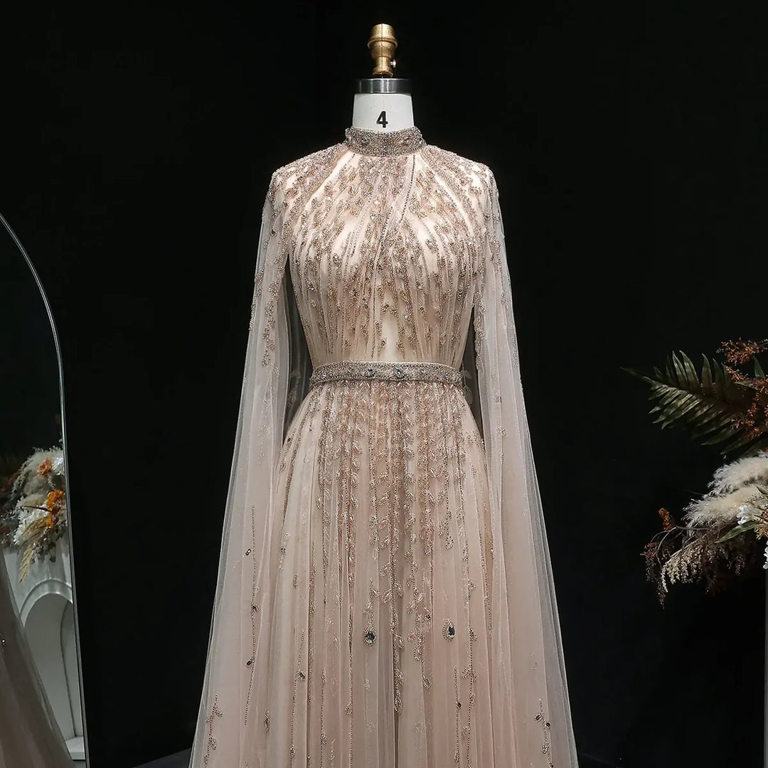 Luxury Evening Dress with Cape Sleeve Long SS495