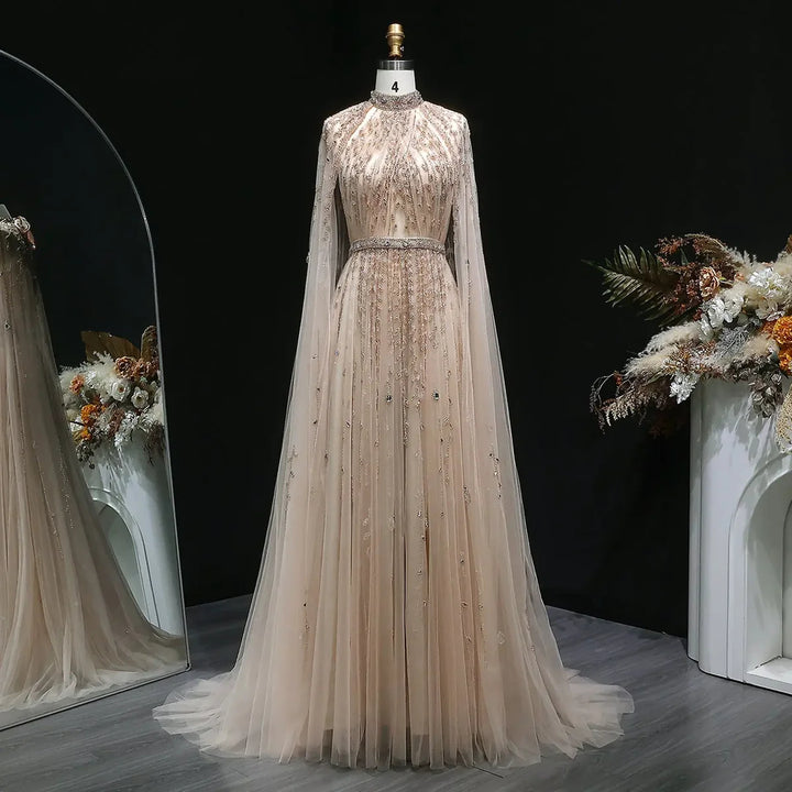 Luxury Evening Dress with Cape Sleeve Long SS495