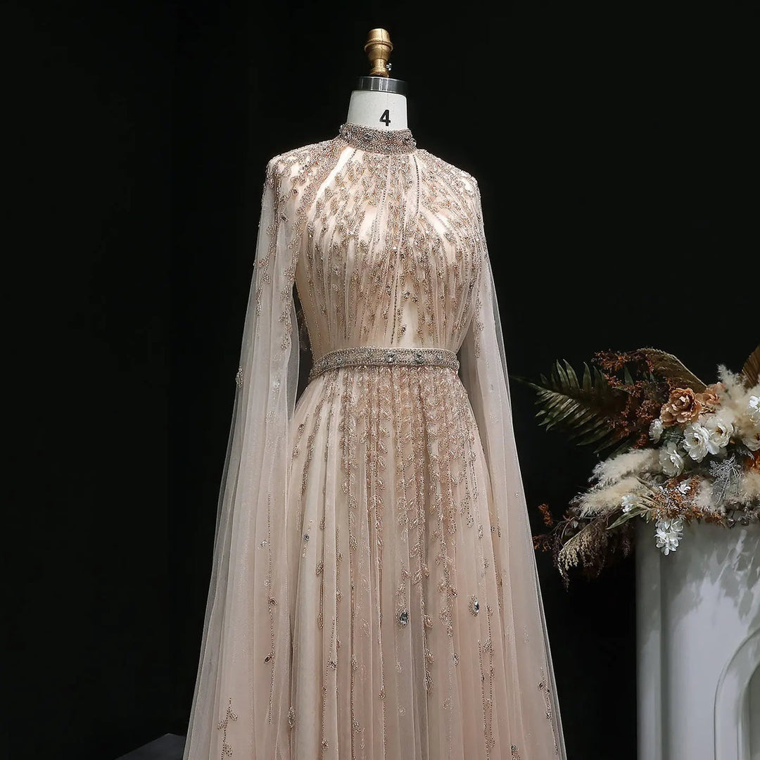 Luxury Evening Dress with Cape Sleeve Long SS495