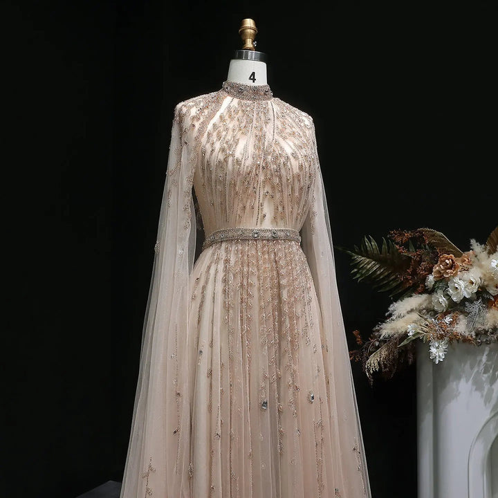 Luxury Evening Dress with Cape Sleeve Long SS495