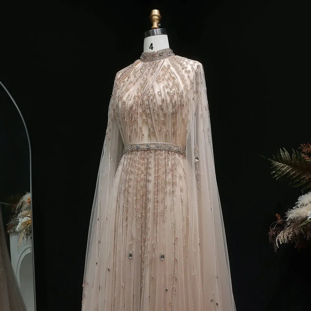 Luxury Evening Dress with Cape Sleeve Long SS495