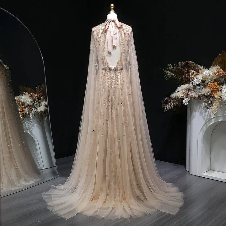 Luxury Evening Dress with Cape Sleeve Long SS495