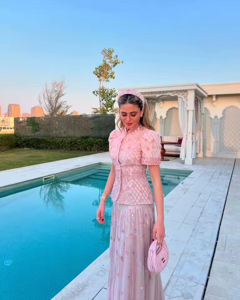 Luxury Pink Two Pieces Evening Dress with Crystals SS546