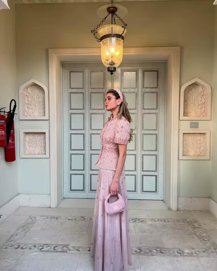 Luxury Pink Two Pieces Evening Dress with Crystals SS546