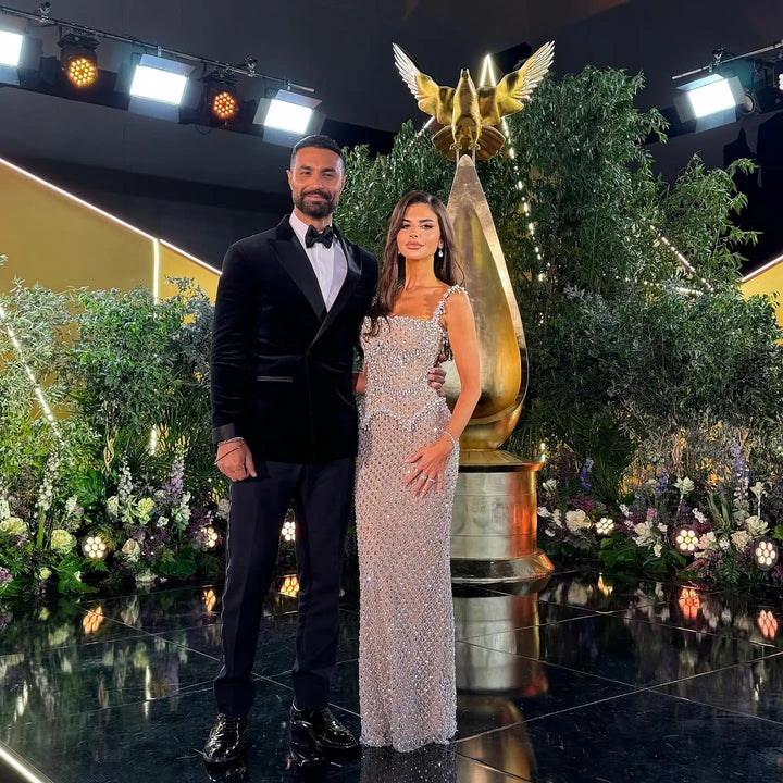 Luxury Silver Grey Evening Dress with Crystal Beading SS631