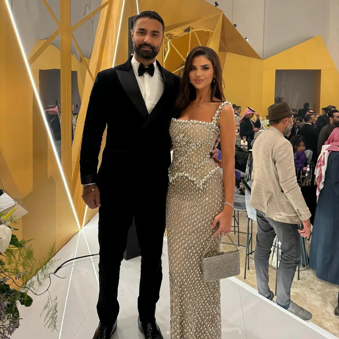 Luxury Silver Grey Evening Dress with Crystal Beading SS631