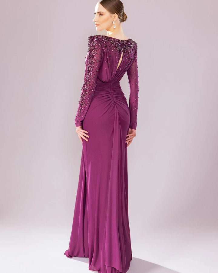 Glamorous Draped Evening Dress with Long Sleeves SS565