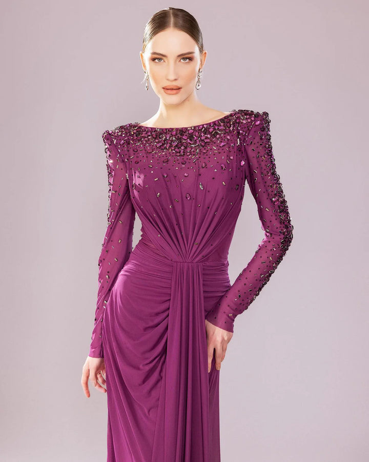 Glamorous Draped Evening Dress with Long Sleeves SS565