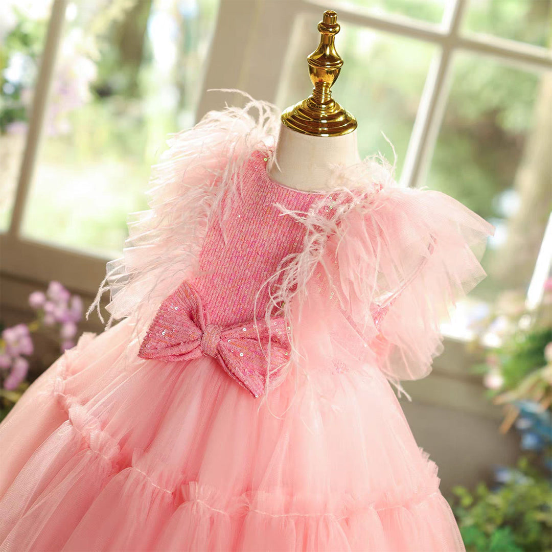 Graceful Tulle Girl Dress With Bow Sleeveless Pink J826