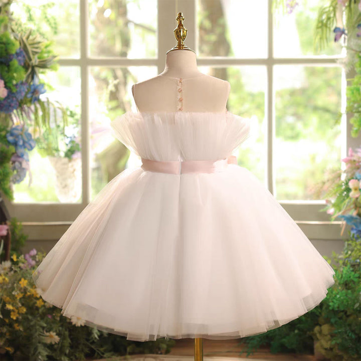 Pink Flower Girl Dress Applique Feather Tulle Keen Length J563
