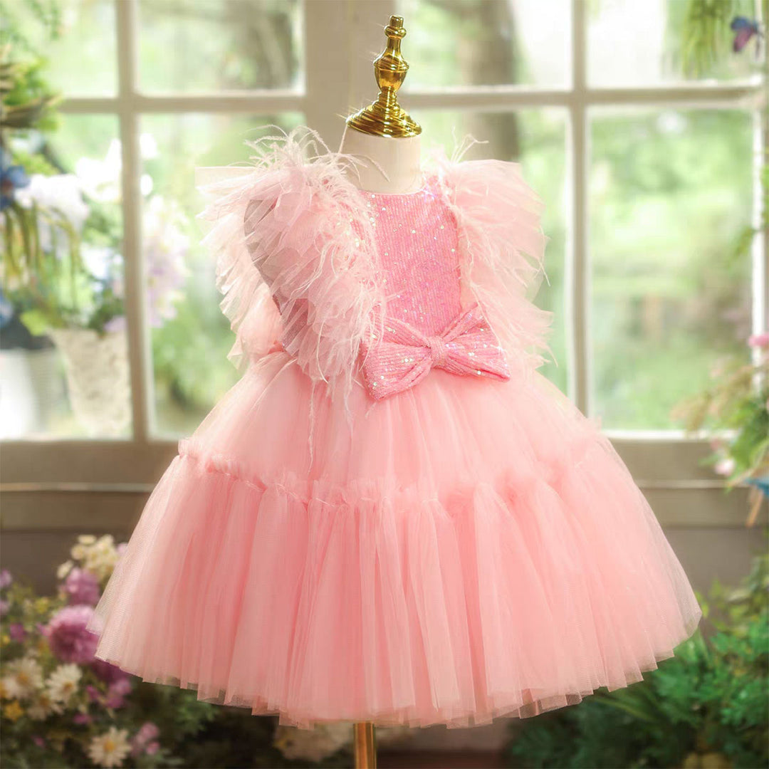 Graceful Tulle Girl Dress With Bow Sleeveless Pink J826