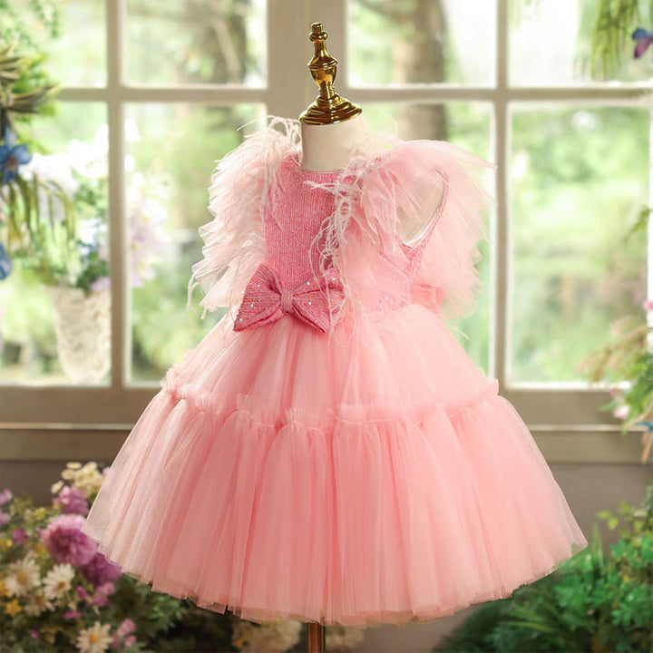 Graceful Tulle Girl Dress With Bow Sleeveless Pink J826