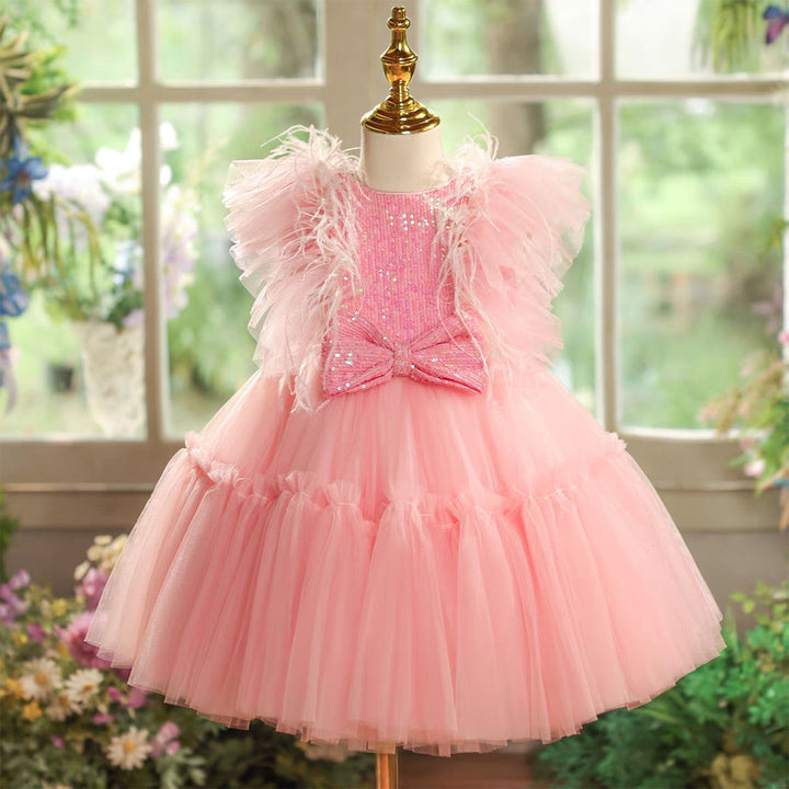 Graceful Tulle Girl Dress With Bow Sleeveless Pink J826