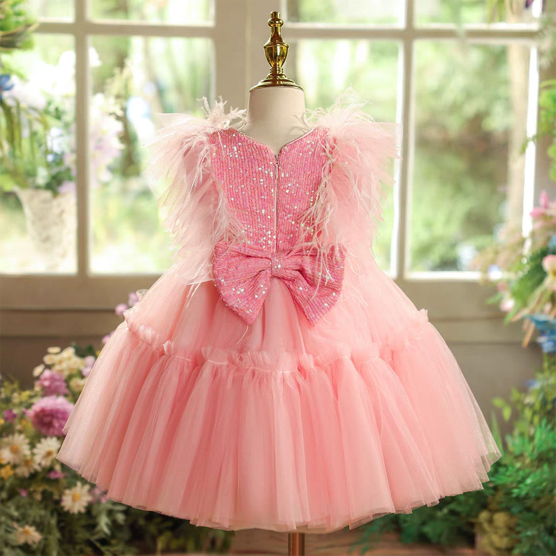 Graceful Tulle Girl Dress With Bow Sleeveless Pink J826