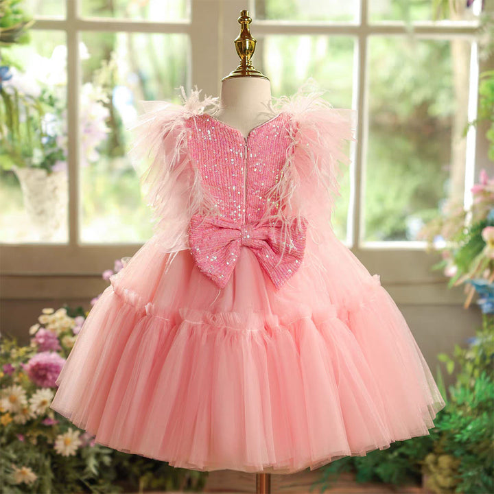 Graceful Tulle Girl Dress With Bow Sleeveless Pink J826