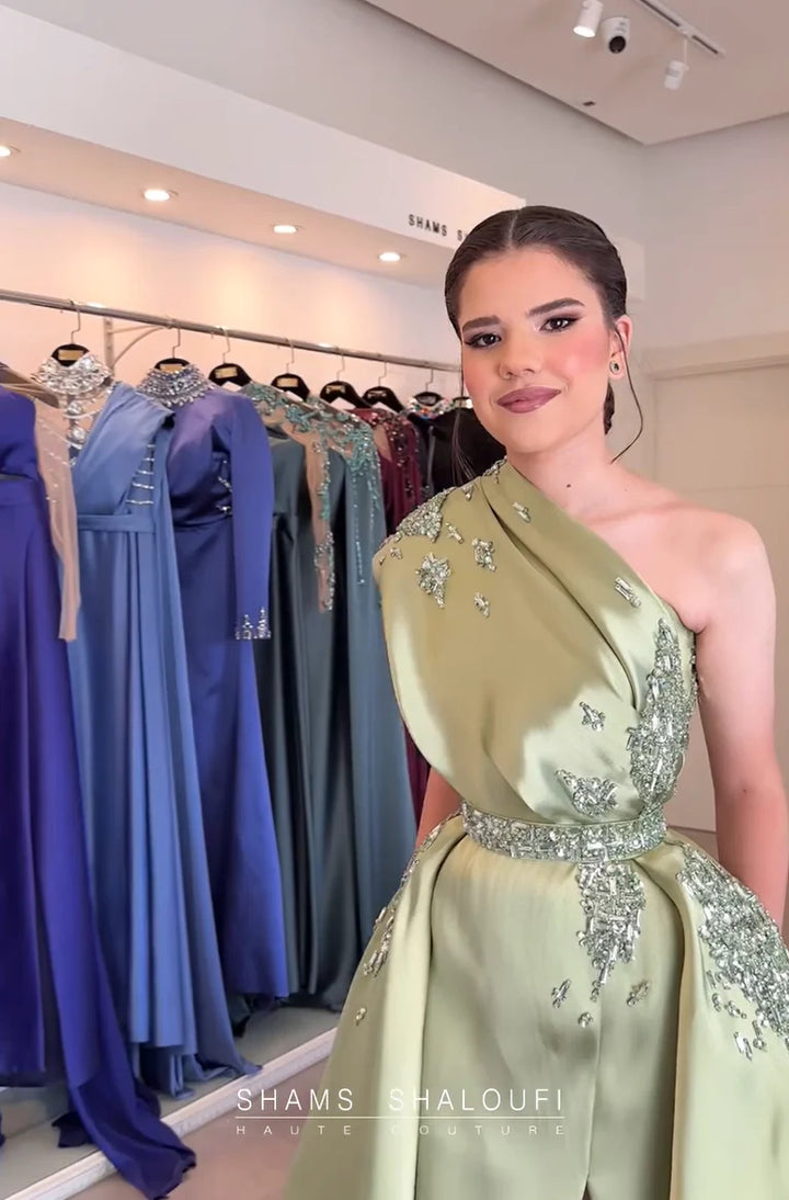 Glamorous Champagne Crystal with Overskirt Prom Dress SS599