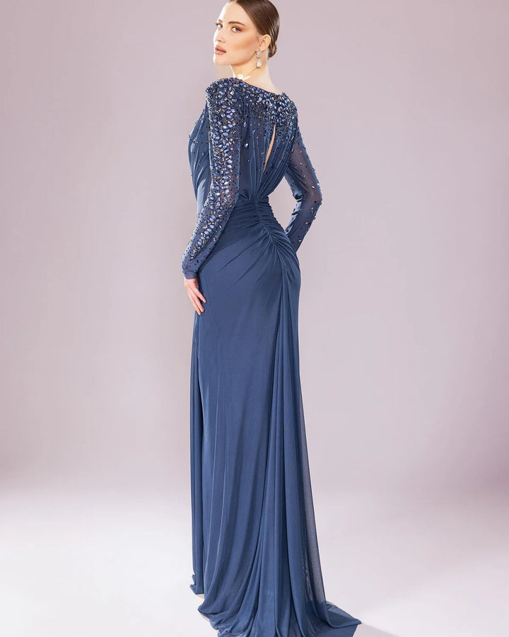 Glamorous Draped Evening Dress with Long Sleeves SS565